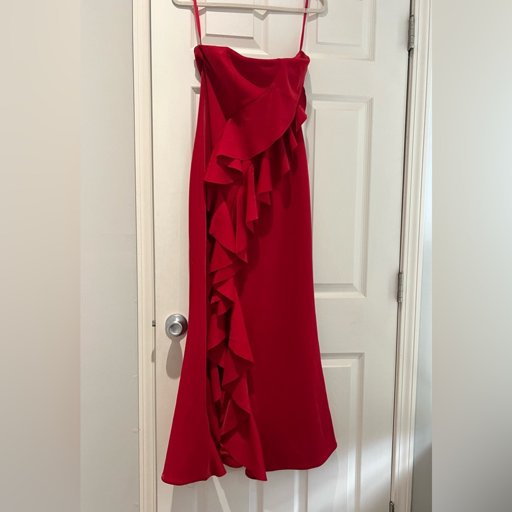 Jay Godfrey Strapless Red Ruffle Gown - Picture 2 of 6